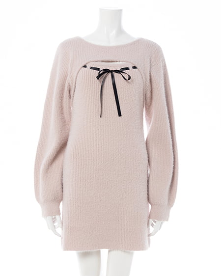 INGNI（イング） フェザーデコルテオープンニットワンピース ﾋﾟﾝｸ