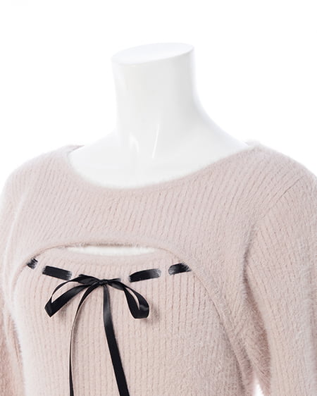 INGNI（イング） フェザーデコルテオープンニットワンピース ﾋﾟﾝｸ