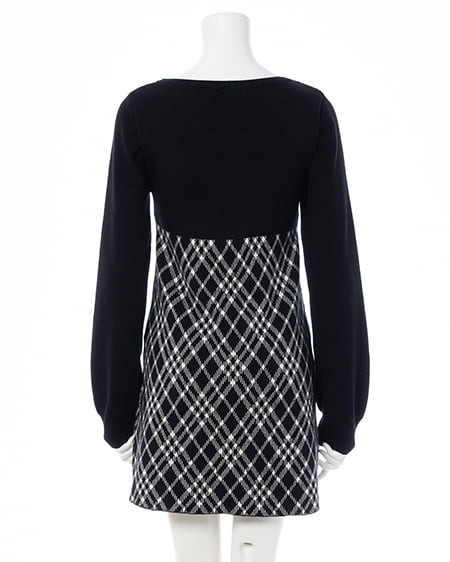 INGNI（イング） デコルテオープンチェック柄切替ニットワンピース ｸﾛｵﾌ/ﾁｪｯｸ