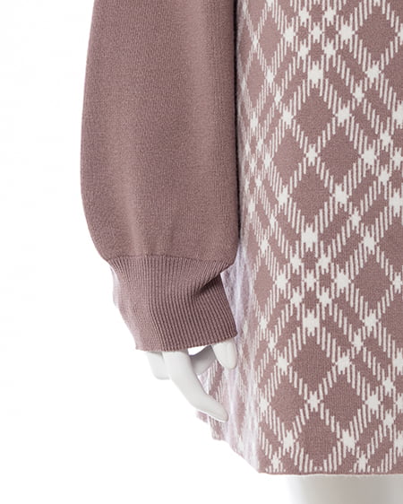 INGNI（イング） デコルテオープンチェック柄切替ニットワンピース ﾓｶﾋﾟﾝｸｵﾌ/ﾁｪｯｸ