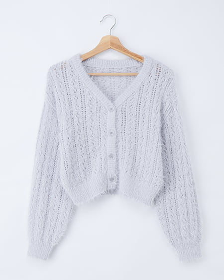 【9／23までの限定価格】フェザーヤーン透かし柄ニットカーディガン