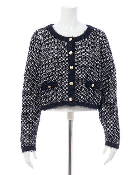 INGNI（イング） フェザーツイードニットカーディガン ｸﾛ/ｵﾌﾎﾜｲﾄ