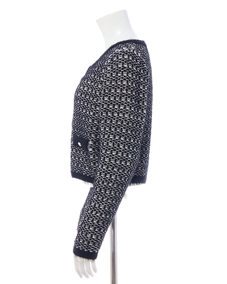 INGNI（イング） フェザーツイードニットカーディガン ｸﾛ/ｵﾌﾎﾜｲﾄ