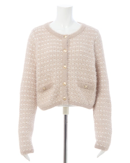 INGNI（イング） フェザーツイードニットカーディガン ﾍﾞｰｼﾞｭ/ｵﾌﾎﾜｲﾄ