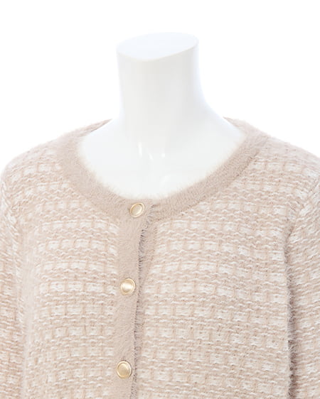 INGNI（イング） フェザーツイードニットカーディガン ﾍﾞｰｼﾞｭ/ｵﾌﾎﾜｲﾄ