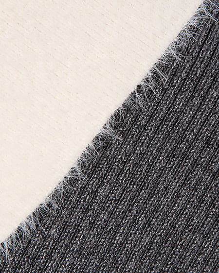 INGNI（イング） リブフェザー襟ダブルジップニットカーディガン ﾁｬｺｰﾙｸﾞﾚｰ/ｵﾌﾎﾜｲﾄ