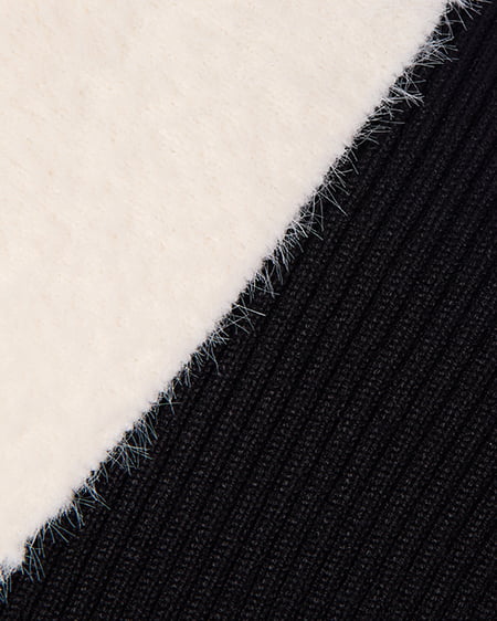 INGNI（イング） リブフェザー襟ダブルジップニットカーディガン ｸﾛ/ｵﾌﾎﾜｲﾄ