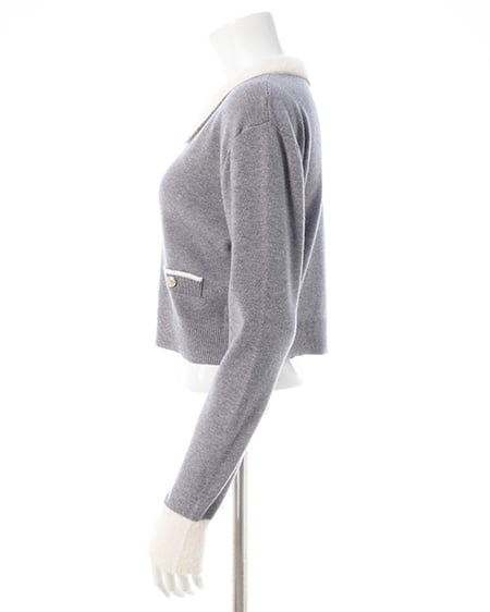 INGNI（イング） フェザー襟配色ニットカーディガン ｸﾞﾚｰ/ｵﾌﾎﾜｲﾄ