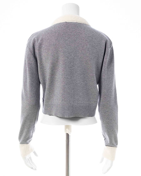 INGNI（イング） フェザー襟配色ニットカーディガン ｸﾞﾚｰ/ｵﾌﾎﾜｲﾄ