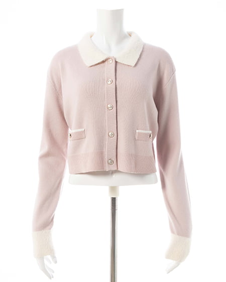 INGNI（イング） フェザー襟配色ニットカーディガン ﾋﾟﾝｸ/ｵﾌﾎﾜｲﾄ