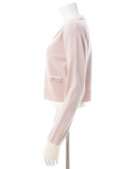 INGNI（イング） フェザー襟配色ニットカーディガン ﾋﾟﾝｸ/ｵﾌﾎﾜｲﾄ