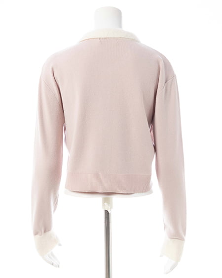 INGNI（イング） フェザー襟配色ニットカーディガン ﾋﾟﾝｸ/ｵﾌﾎﾜｲﾄ