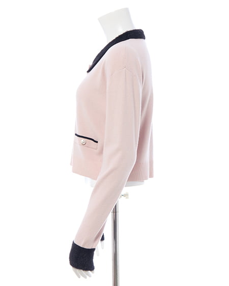 INGNI（イング） フェザー襟配色ニットカーディガン ﾋﾟﾝｸ/ｸﾛ