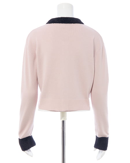 INGNI（イング） フェザー襟配色ニットカーディガン ﾋﾟﾝｸ/ｸﾛ