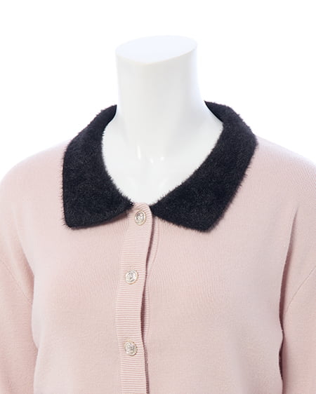 INGNI（イング） フェザー襟配色ニットカーディガン ﾋﾟﾝｸ/ｸﾛ