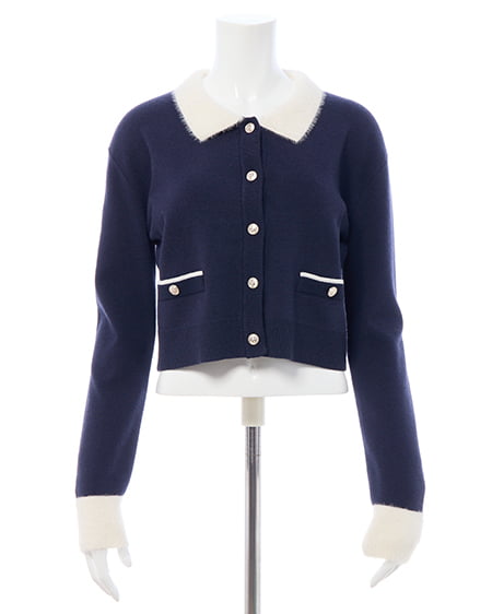 INGNI(イング) フェザー襟配色ニットカーディガン コン/オフホワイト