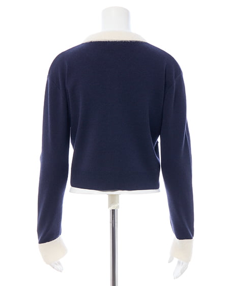 INGNI(イング) フェザー襟配色ニットカーディガン コン/オフホワイト