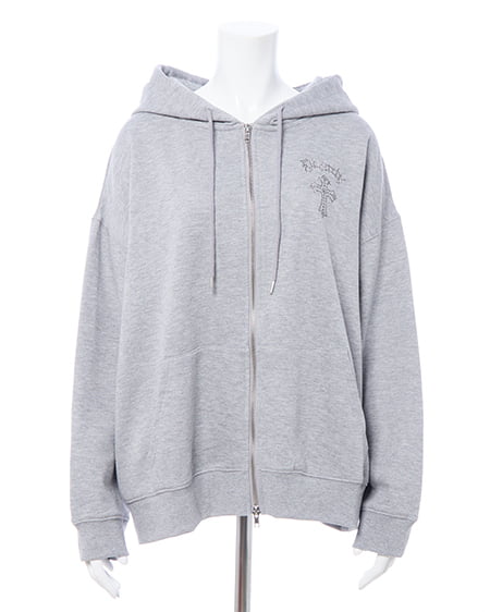 INGNI（イング） バックラインストーンクロススウェットチュニックパーカー ｸﾞﾚｰ