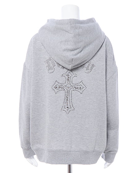 INGNI（イング） バックラインストーンクロススウェットチュニックパーカー ｸﾞﾚｰ