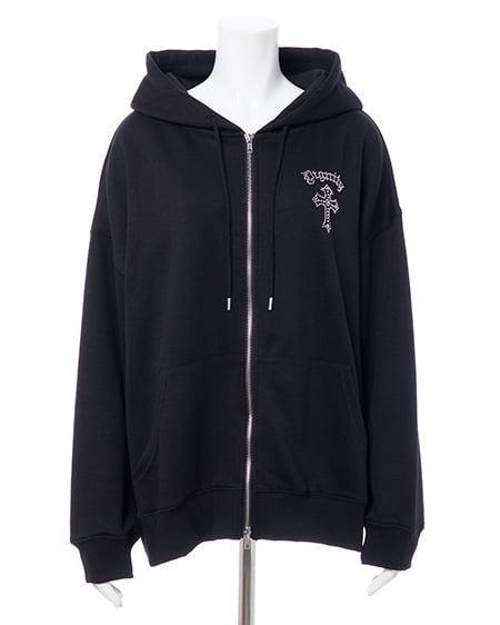 INGNI（イング） バックラインストーンクロススウェットチュニックパーカー ｸﾛ