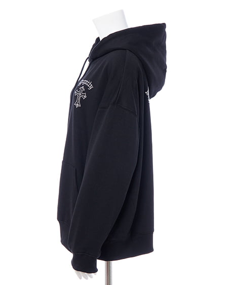 INGNI（イング） バックラインストーンクロススウェットチュニックパーカー ｸﾛ