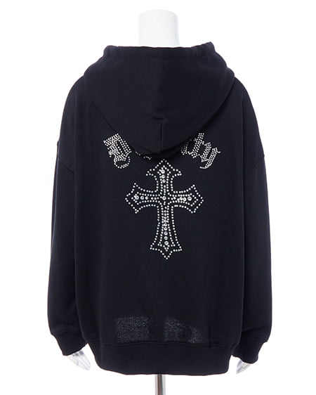 INGNI（イング） バックラインストーンクロススウェットチュニックパーカー ｸﾛ