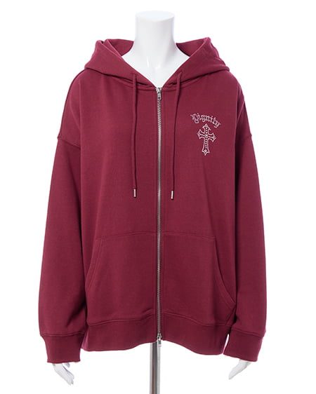 INGNI（イング） バックラインストーンクロススウェットチュニックパーカー ﾎﾞﾙﾄﾞｰ