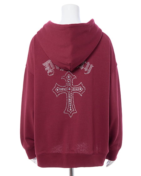 INGNI（イング） バックラインストーンクロススウェットチュニックパーカー ﾎﾞﾙﾄﾞｰ