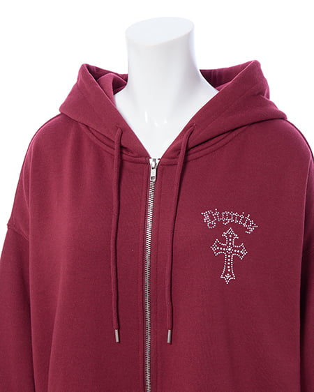 INGNI（イング） バックラインストーンクロススウェットチュニックパーカー ﾎﾞﾙﾄﾞｰ