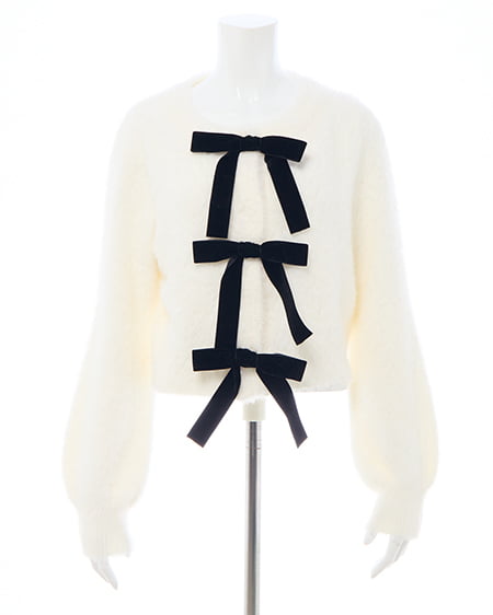 INGNI（イング） ベロアリボンフェザーニットカーディガン ｱｲﾎﾞﾘｰ