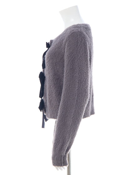 INGNI（イング） ベロアリボンフェザーニットカーディガン ﾁｬｺｰﾙｸﾞﾚｰ