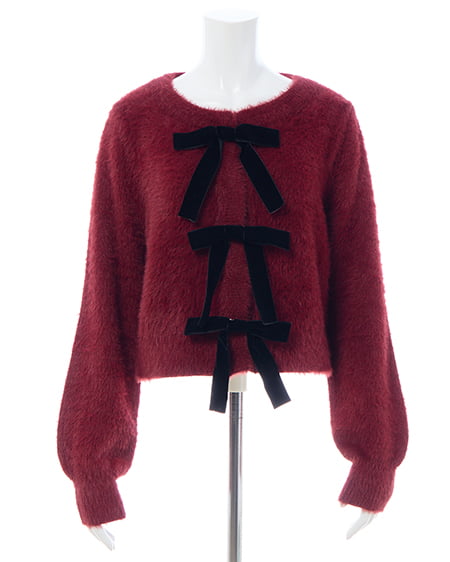 INGNI（イング） ベロアリボンフェザーニットカーディガン ﾎﾞﾙﾄﾞｰ