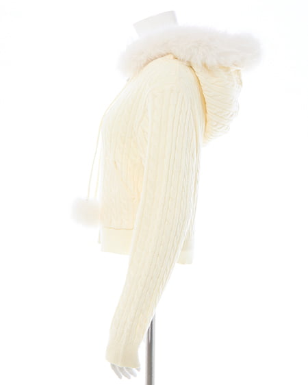 INGNI（イング） ポンポン付フェイクファーケーブルニットパーカー ｱｲﾎﾞﾘｰ