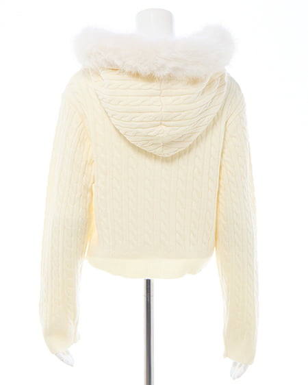 INGNI（イング） ポンポン付フェイクファーケーブルニットパーカー ｱｲﾎﾞﾘｰ