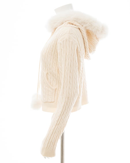 INGNI（イング） ポンポン付フェイクファーケーブルニットパーカー ｱｲﾎﾞﾘｰ/A