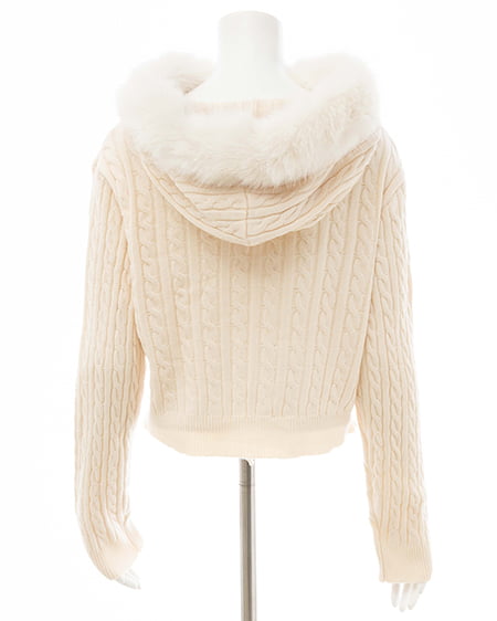 INGNI（イング） ポンポン付フェイクファーケーブルニットパーカー ｱｲﾎﾞﾘｰ/A