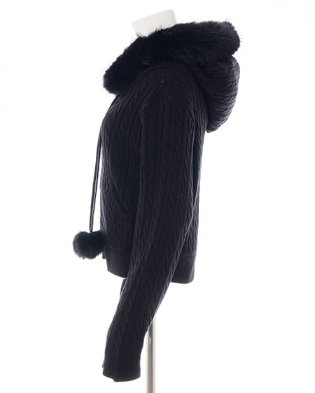 INGNI（イング） ポンポン付フェイクファーケーブルニットパーカー ｸﾛ