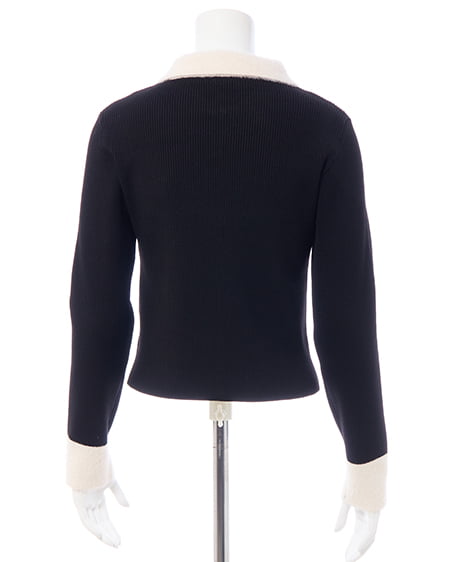 INGNI(イング) フェザー襟リブニットカーディガン クロ/オフホワイト