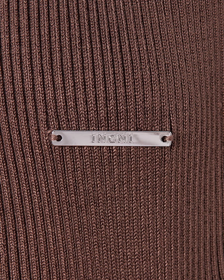 INGNI(イング) フェザー襟リブニットカーディガン ブラウン/オフホワイト