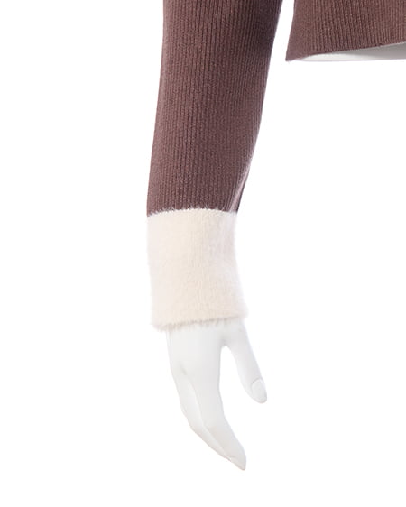 INGNI(イング) フェザー襟リブニットカーディガン ブラウン/オフホワイト