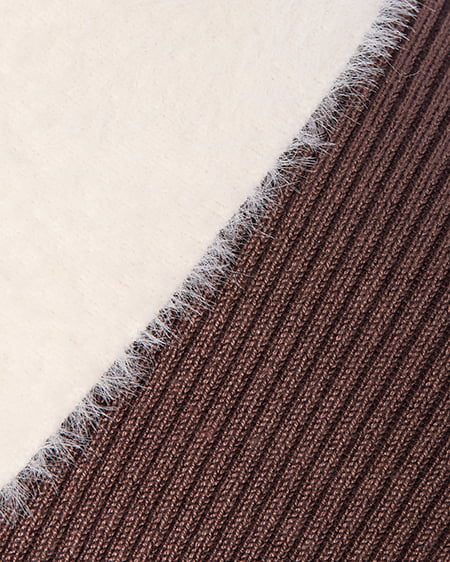 INGNI(イング) フェザー襟リブニットカーディガン ブラウン/オフホワイト