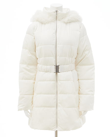 INGNI（イング） ファーフード付ウエストベルトエコダウンコート ｵﾌﾎﾜｲﾄ