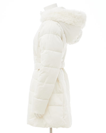 INGNI（イング） ファーフード付ウエストベルトエコダウンコート ｵﾌﾎﾜｲﾄ