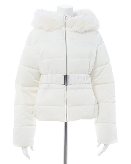 INGNI(イング) ショート丈ファーフード付ウエストベルトエコダウンコート オフホワイト