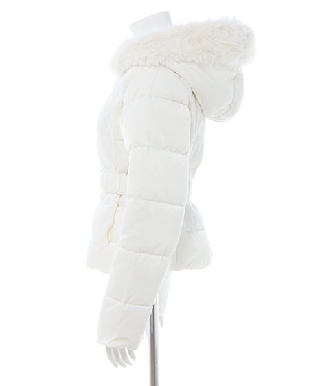 INGNI(イング) ショート丈ファーフード付ウエストベルトエコダウンコート オフホワイト