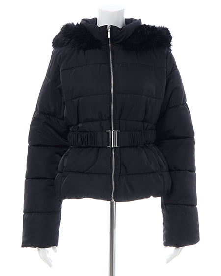 INGNI(イング) ショート丈ファーフード付ウエストベルトエコダウンコート クロ