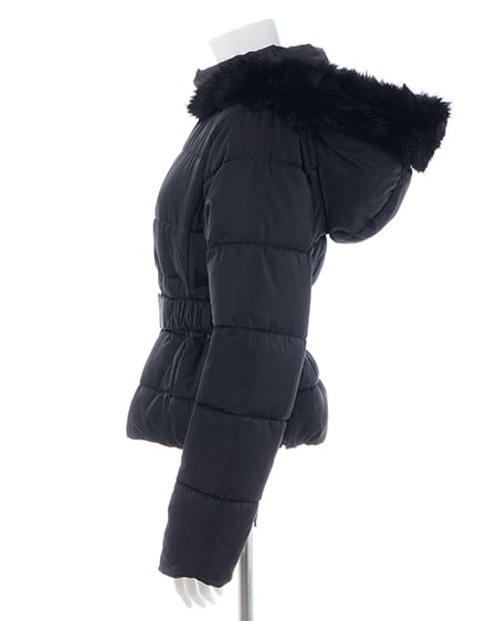 INGNI(イング) ショート丈ファーフード付ウエストベルトエコダウンコート クロ