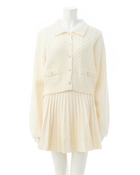 INGNI（イング） フェザー襟ケーブルニットカーディガン＋ニットスカパン／セット ｵﾌﾎﾜｲﾄ/ｵﾌﾎﾜｲﾄA