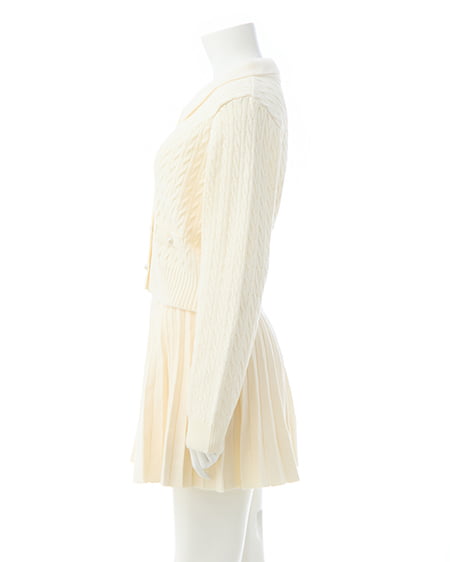 INGNI（イング） フェザー襟ケーブルニットカーディガン＋ニットスカパン／セット ｵﾌﾎﾜｲﾄ/ｵﾌﾎﾜｲﾄA