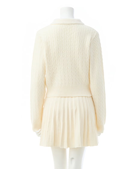 INGNI（イング） フェザー襟ケーブルニットカーディガン＋ニットスカパン／セット ｵﾌﾎﾜｲﾄ/ｵﾌﾎﾜｲﾄA